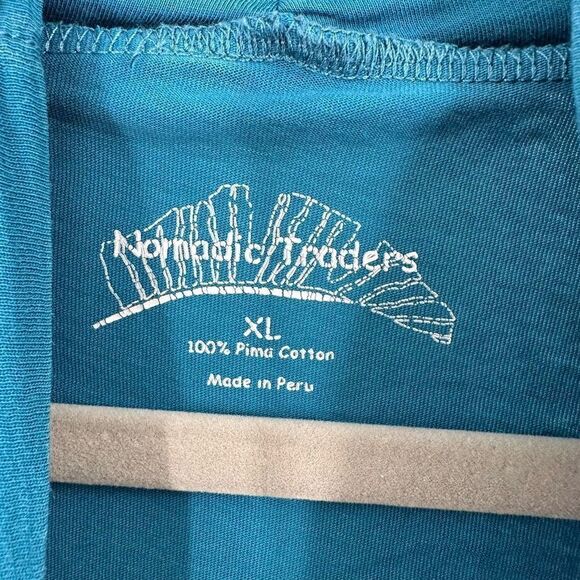 Nomadic Traders Pima Cotton Teal Ruched turtleneck Size XL Lightweight Active - Picture 5 of 8